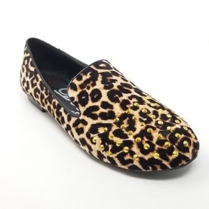 DBDK Leopard Print Embellished Loafer Flat Smoker Shoes